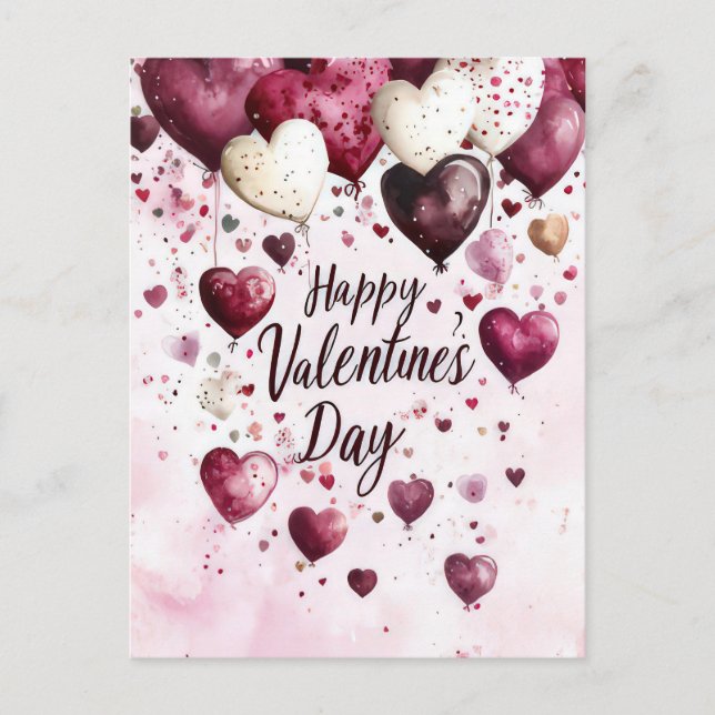 Dark pink and white Hearts Valentine's Greeting Postcard (Front)