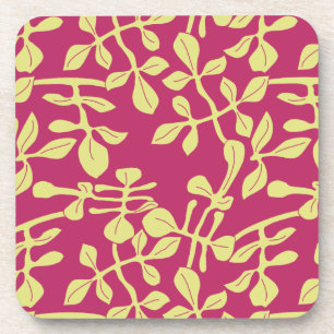 Dark Pink and Yellow Leaf Design Coaster Set