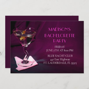 Dark Pink Bachelorette Martini Bridal Party Invitation