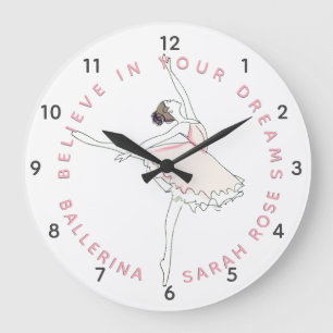 Dark Pink Ballerina Girl Personalised Name Clock