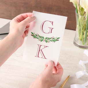 Dark Pink Berry Sprigs Monogram Wedding Overlay Vellum Invitations