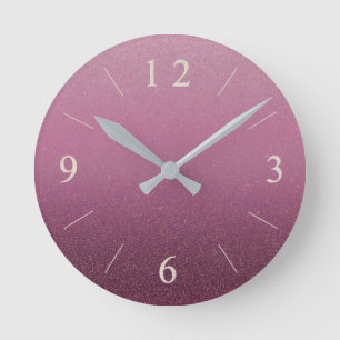 Dark Pink Blush Faux Glitter Gradient Glamourous Round Clock