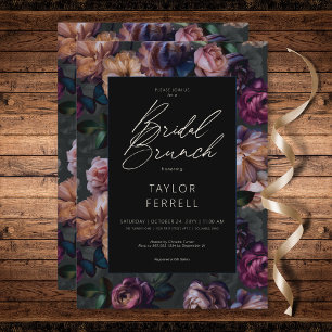 Dark Pink Burgundy & Gold Floral Bridal Brunch Invitation