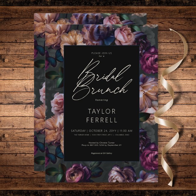 Dark Pink Burgundy & Gold Floral Bridal Brunch Invitation (Dark Pink Burgundy & Gold Floral Bridal Brunch Invitation)