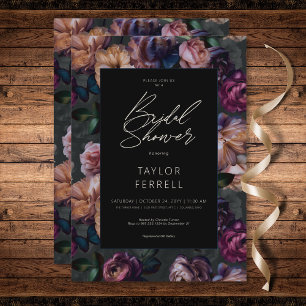 Dark Pink Burgundy & Gold Floral Bridal Shower Invitation