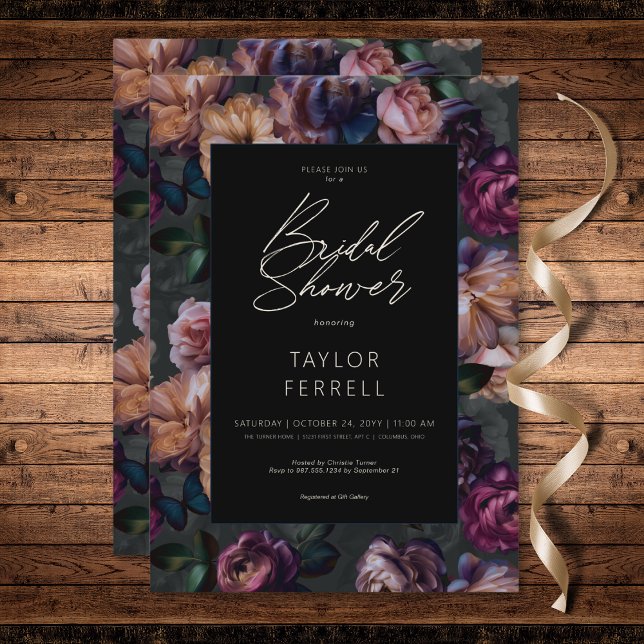Dark Pink Burgundy & Gold Floral Bridal Shower Invitation (Dark Pink Burgundy & Gold Floral Bridal Shower Invitation)