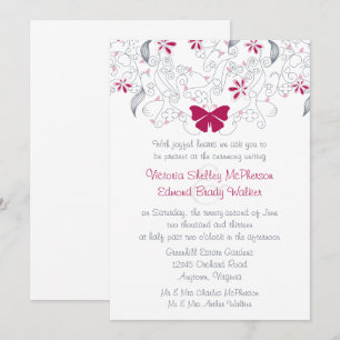 Dark Pink Butterfly Whimsy Wedding Invitation