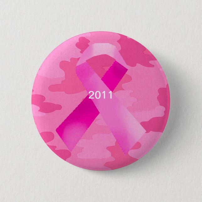 Dark Pink Camouflage Pink Ribbon Date Button (Front)