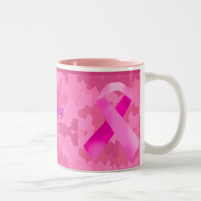 Dark Pink Camouflage Pink Ribbon Date Mug (Right)