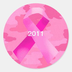 Dark Pink Camouflage Pink Ribbon Date Stickers