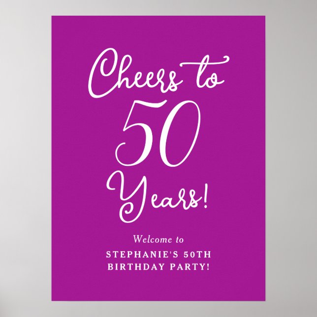 Dark Pink Cheers to 50 Years 50th Birthday Welcome Poster (Front)