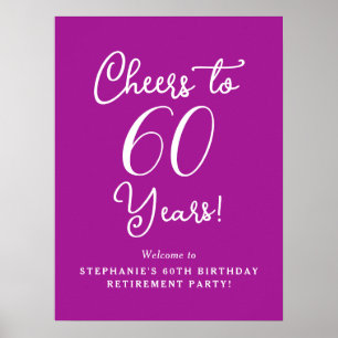 Dark Pink Cheers to 60 Years Retirement Party Poster