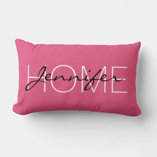 Dark pink colour home monogram lumbar cushion (Front)