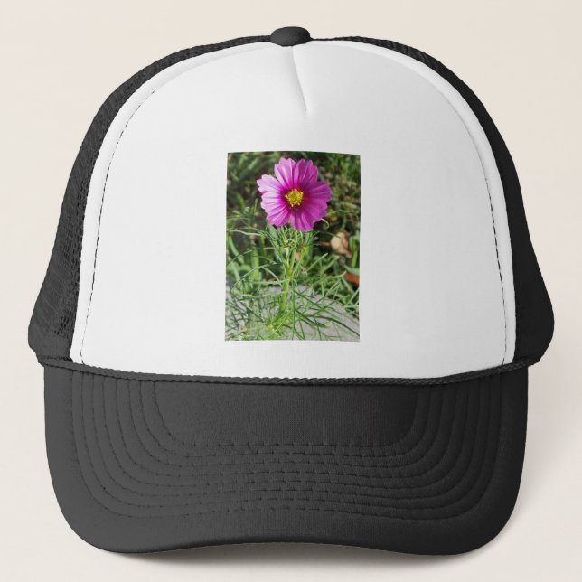 Dark pink Cosmos daisy flower Trucker Hat (Front)