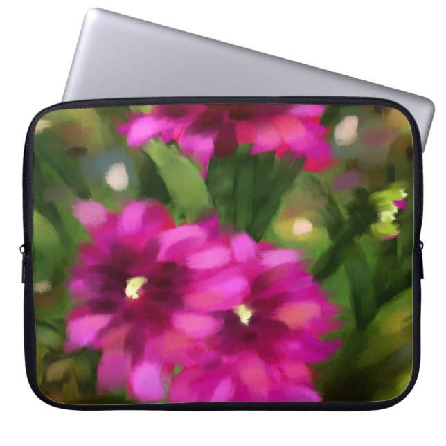 Dark Pink Dahlia Floral Flowers Flower Green Laptop Sleeve (Front)