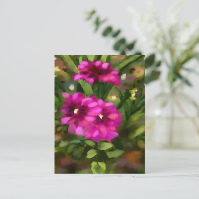 Dark Pink Dahlia Floral Flowers Flower Green Postcard (Standing Front)