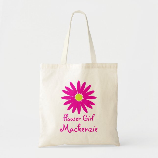 Dark Pink Daisy with Customisable Text Tote Bag (Front)