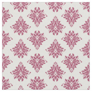 Dark Pink Damask on Ivory Fabric