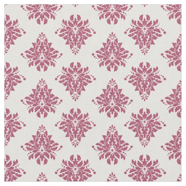 Dark Pink Damask on Ivory Fabric (Close Up)