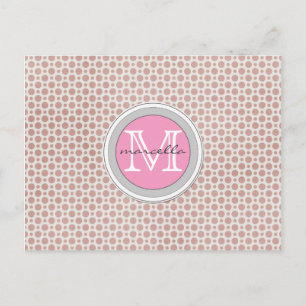 dark pink dots bright pink monogram postcard