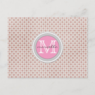 dark pink dots bright pink monogram postcard