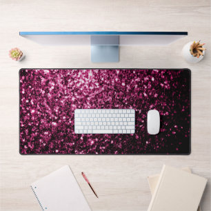 Dark pink faux glitter sparkles desk mat