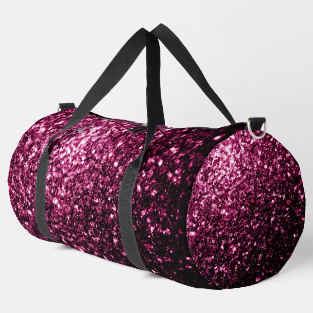Dark pink faux glitter sparkles duffle bag (Left Corner)