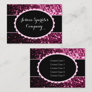 Dark Pink faux shiny glitter sparkle black elipse  Business Card