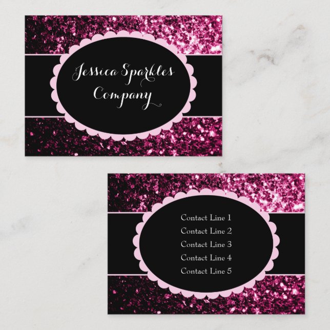Dark Pink faux shiny glitter sparkle black elipse  Business Card (Front/Back)