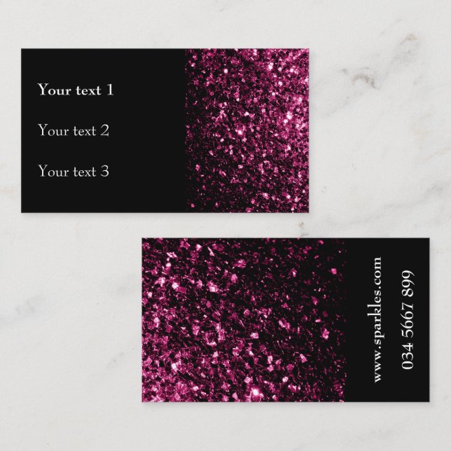 Dark Pink faux shiny glitter sparkles and black Business Card (Front/Back)