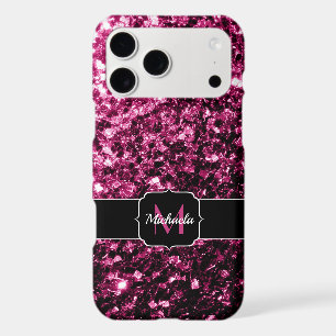 Dark Pink faux shiny glitter sparkles Monogram