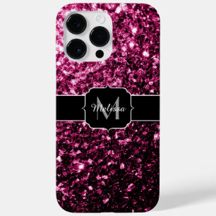 Dark Pink faux shiny glitter sparkles Monogram Case-Mate iPhone 14 Pro Max Case