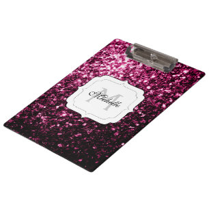 Dark Pink faux shiny glitter sparkles Monogram Clipboard