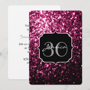 Dark Pink faux shiny glitter sparkles Monogram Invitation