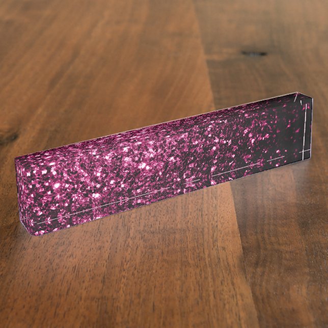 Dark Pink faux shiny glitter sparkles Nameplate (Side)