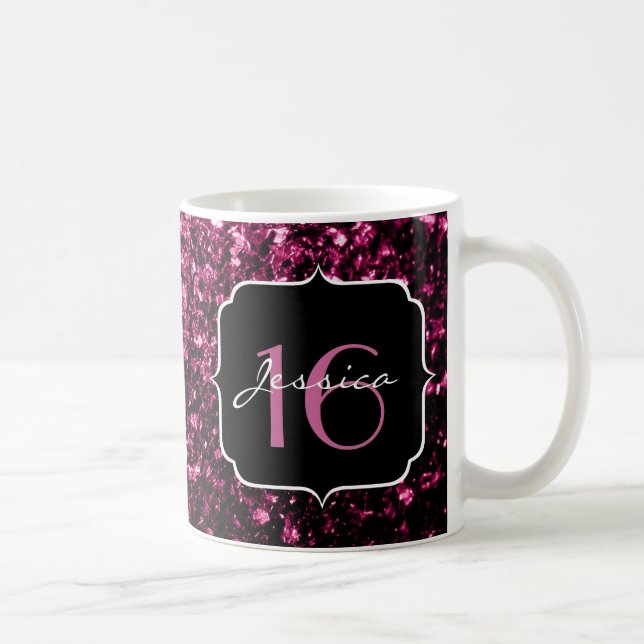 Dark Pink faux shiny glitter sparkles Sweet 16 Coffee Mug (Right)