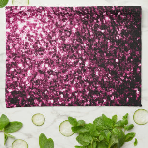 Dark Pink faux shiny glitter sparkles Tea Towel