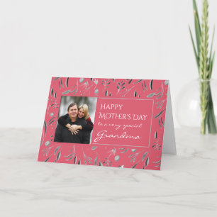 Dark Pink Floral Happy Mothers Day GRANDMA Photo Card