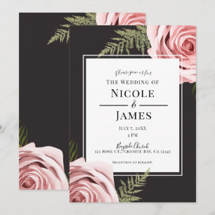 Dark Pink Floral Roses Rustic Shabby Chic Wedding Invitation