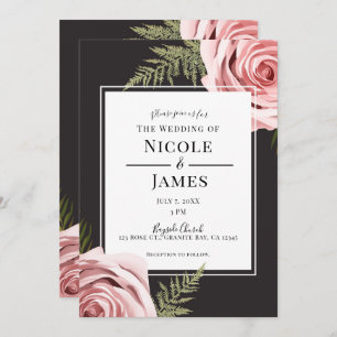 Dark Pink Floral Roses Rustic Shabby Chic Wedding Invitation