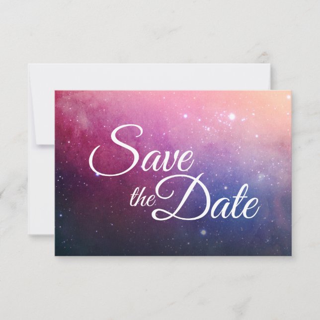 Dark Pink Galaxy Save the Date Card (Front)