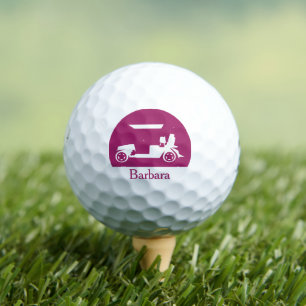 Dark Pink Golf Cart with Clubs Unique First Name   Balls