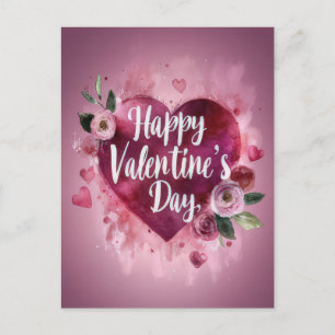 Dark pink Hearts and roses Valentine's Greeting Postcard