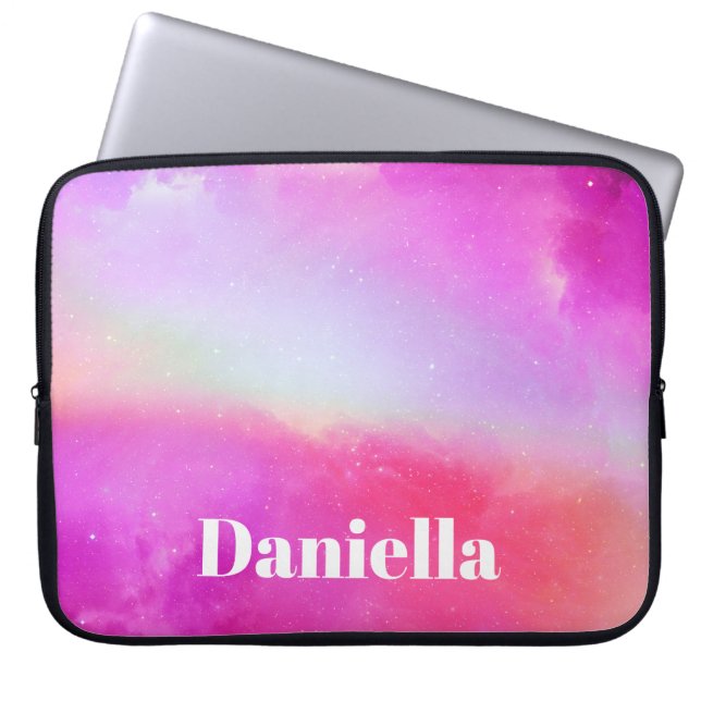 Dark Pink Holographic Sky with Custom Name Laptop Sleeve (Front)