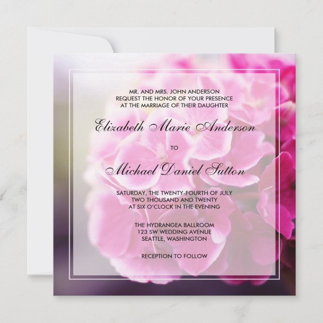 Dark Pink Hydrangea Wedding Invitation (Front)