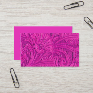 Dark Pink Leather Print Business Cards
