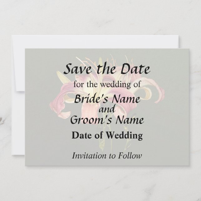 Dark Pink Lilies With Yellow Centres Save The Date (Front)