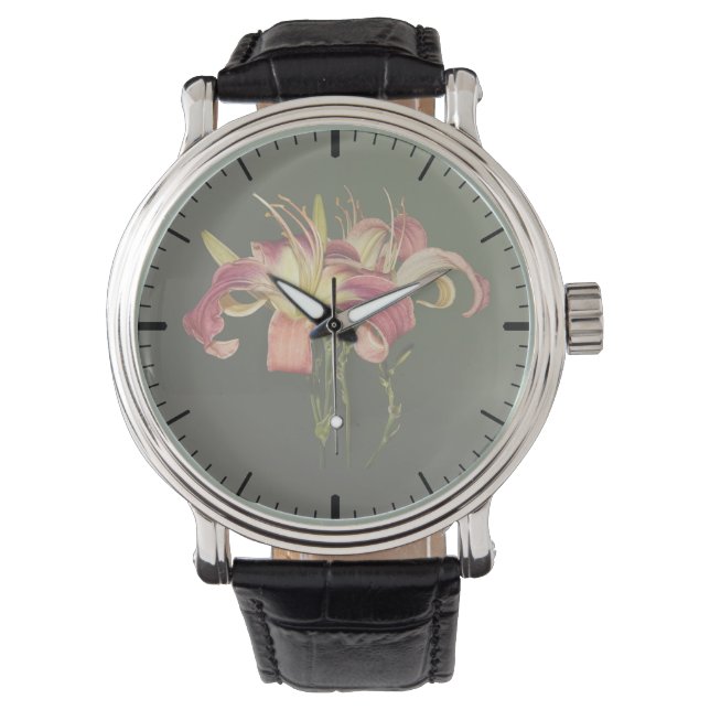Dark Pink Lilies With Yellow Centres Watch (Front)
