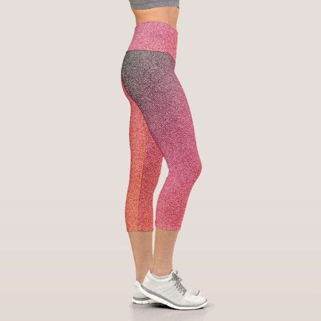 Dark-Pink-Orange Gradient Glitters Capri Leggings (Right)