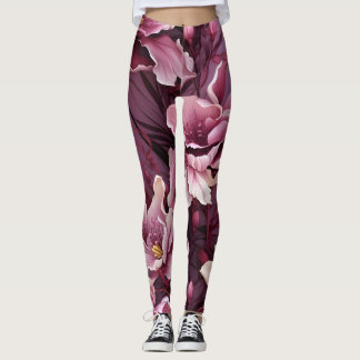 Dark Pink Orchids Pattern Leggings